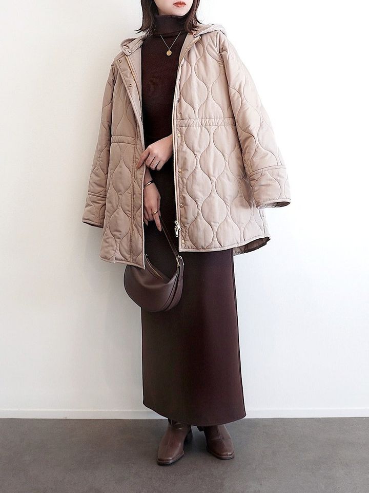 キルティングアウターのコーデ1