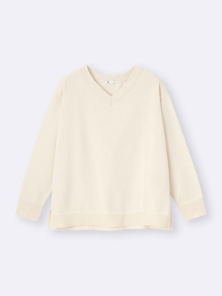 2026gu大人女子おすすめオーバーサイズVネックニットプルオーバーZ