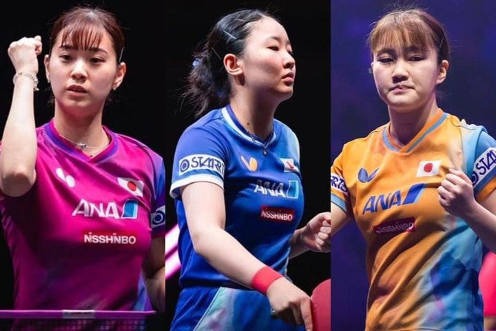 長﨑美柚、張本美和、大藤沙月（C）WTT