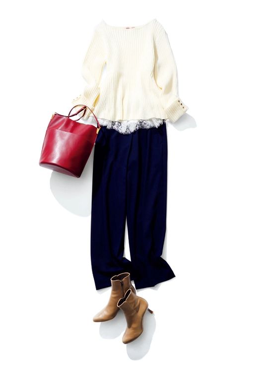 【毎日コーデ】 SNS会議の日は少し甘めの要素をIN