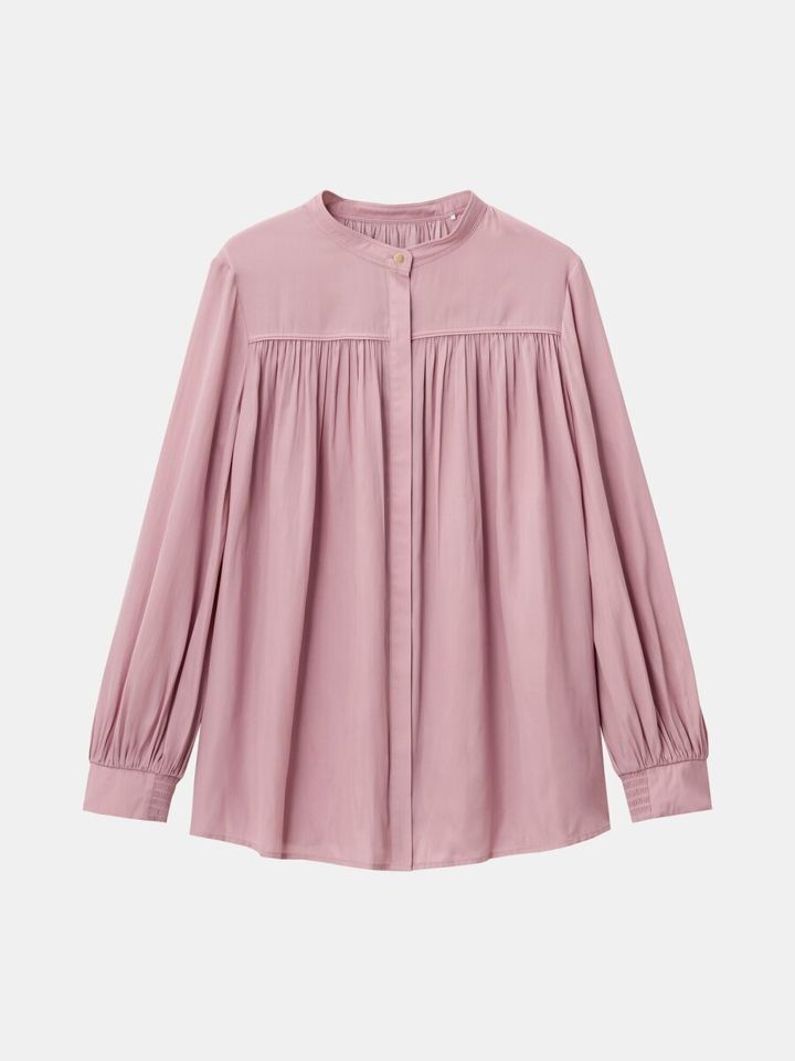2026plstライトサテンギャザーブラウス