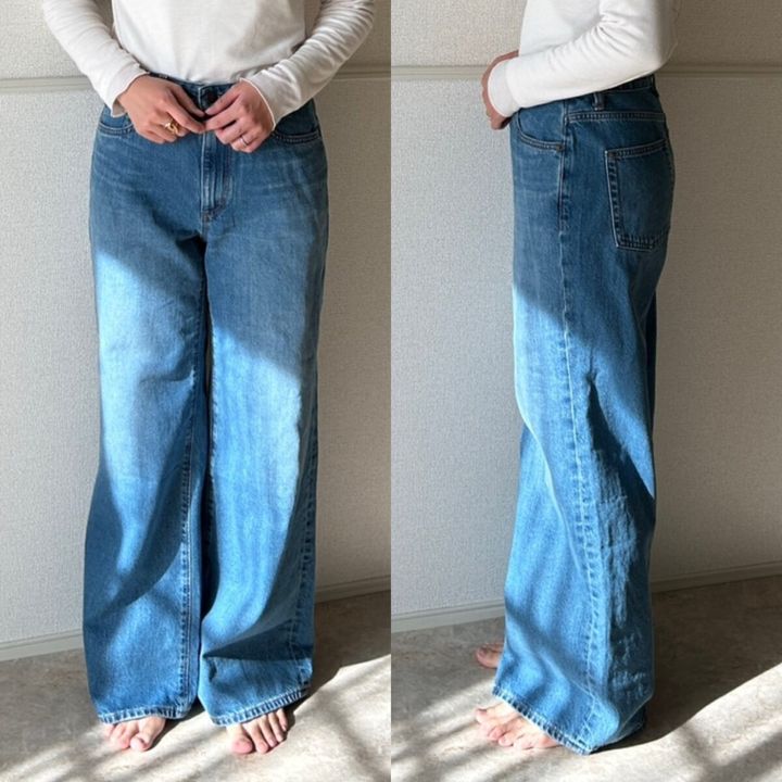 GUバギーフレアジーンズ Mサイズの丈感