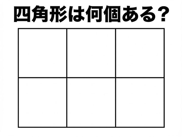 大きな長方形を6つのマスに区切った図形の中から、隠れたすべての長方形を見つけ出す脳トレクイズです。単純に見えて、実は2ケタ以上の長方形が隠れています。