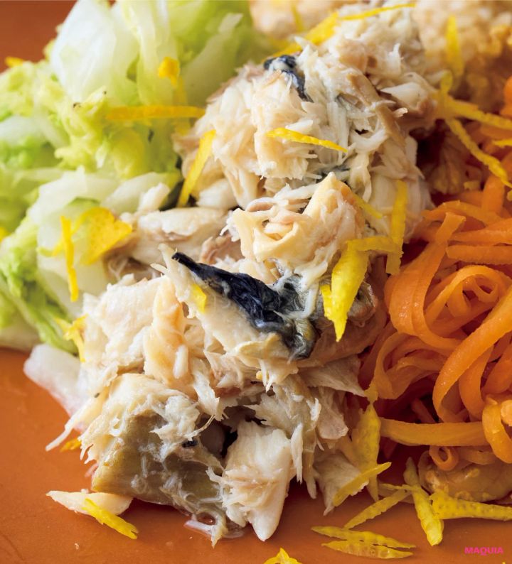 料理家 長谷川あかりさんの美肌ワンプレートごはん 【主菜】ほぐしゆでさばのえごまオイルあえ