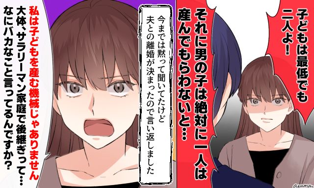 「私は子どもを産む機械じゃありません」子作りプレッシャーを与える義母に離婚前に反撃した話