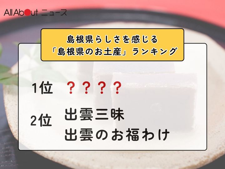 All About ニュース編集部が実施した「都道府県らしさを感じるお土産に関するアンケート」の調査結果から、島根県らしさを感じる「島根県のお土産」ランキングを発表！ 「出雲三昧（桂月堂）」、「出雲のお福わけ（寿製菓）」を抑えた1位は？※画像はイメージです