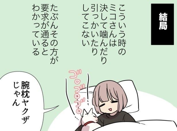 腕枕を断っても結局は猫の思うとおりにされてしまう飼い主の弱さよ… 久川はる(@hisakawa_haru)