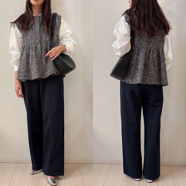 ユニクロスウェットストレートパンツネイビー着回しコーデ