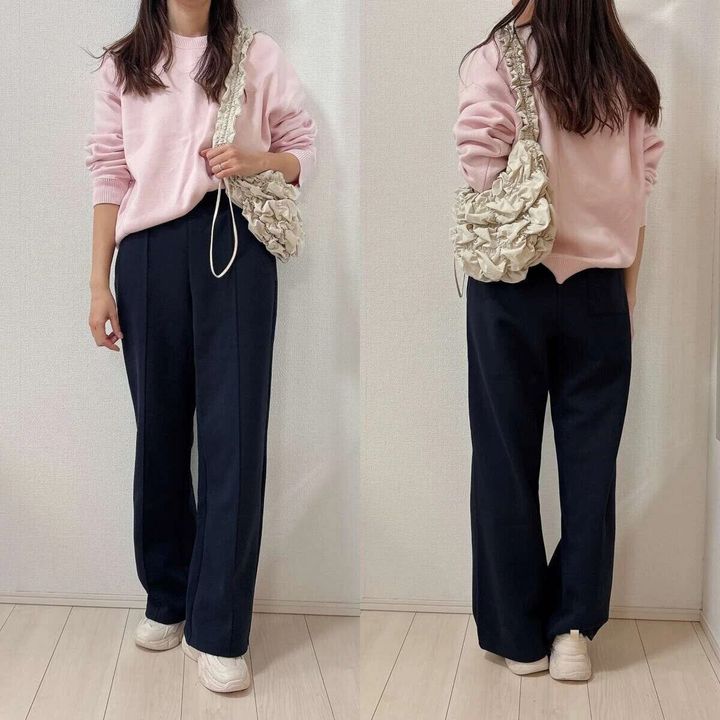 ユニクロスウェットストレートパンツネイビーお手本コーデ