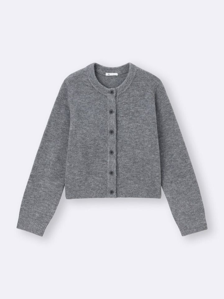 2026gu大人女性おすすめグレーパフニットクルーネックカーディガン