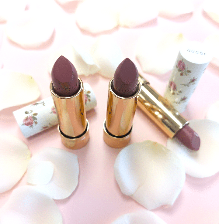 GUCCI Beautyのリップ「ルージュ ア レーヴル ヴォワル」。シアーな発色の新作リップを並べたビジュアル