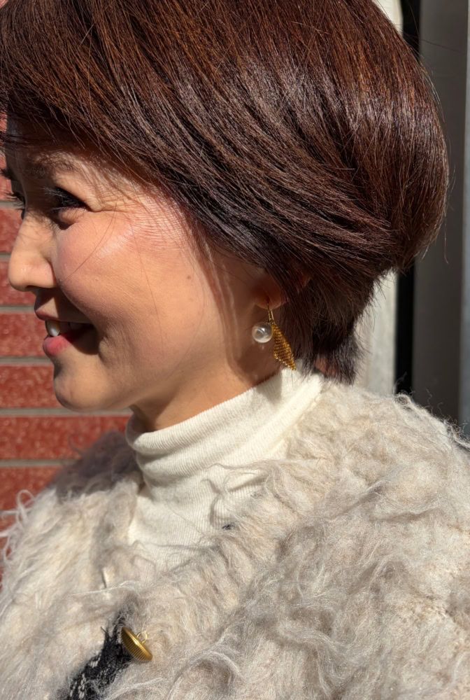 ゴールド×一粒パールのピアス