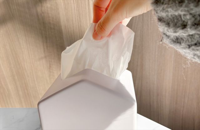 ティッシュを取り出す様子