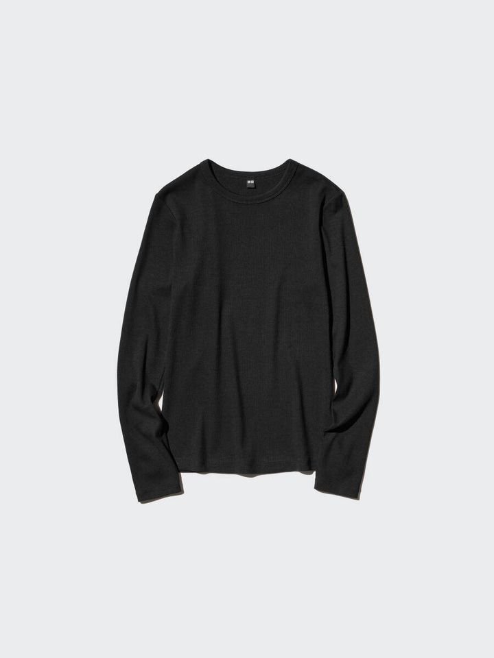 2026ユニクロ黒ソフトリブクルーネックT