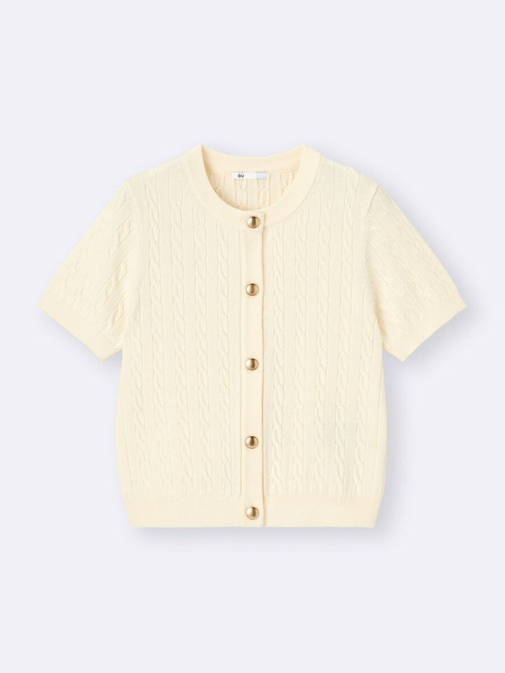 2026gu春女性おすすめケーブルメタルボタンカーディガン