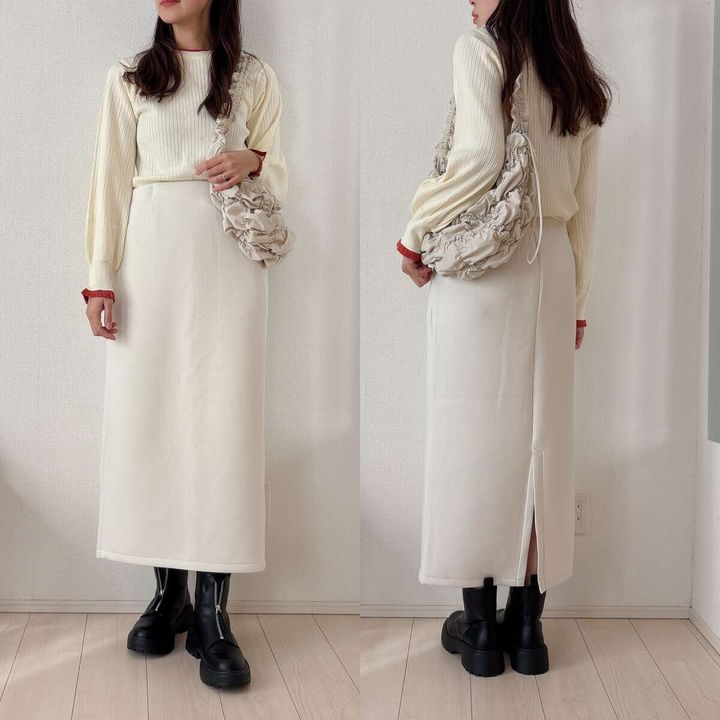 BONLECILL至福のカヌレニットのアイボリーワントーンコーデ