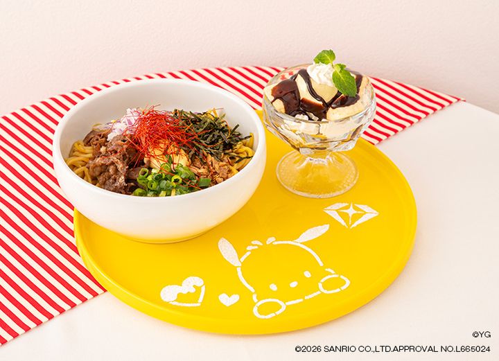 JIHOON×ポチャッコのピリ辛油そば＆バナナグラスプレート