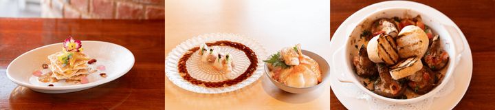 3品の盛り付け料理