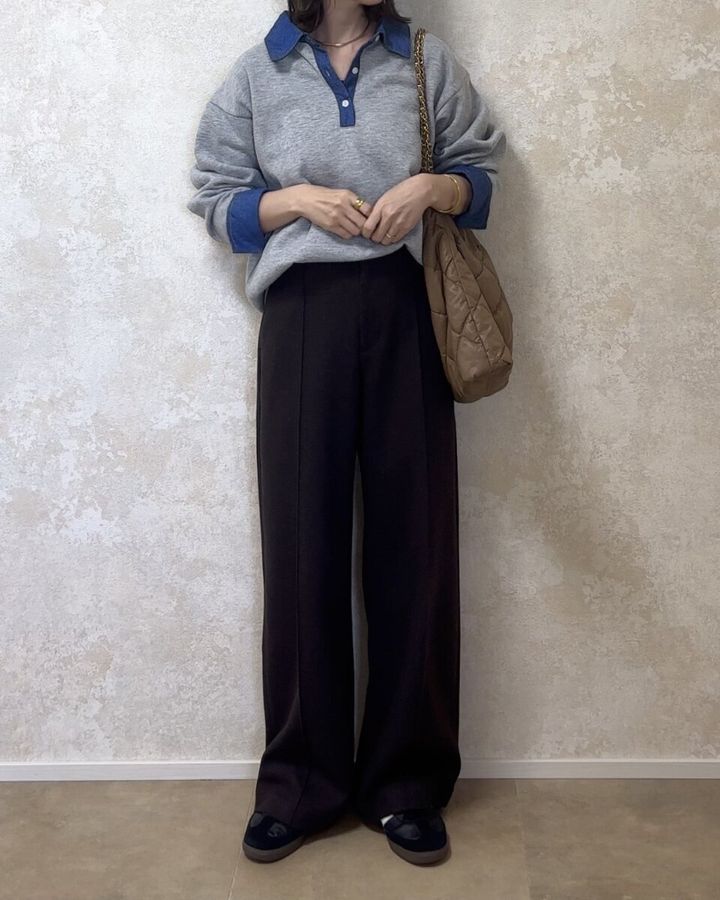 ユニクロブラッシュドジャージーワイドパンツ Sサイズ着用丈感