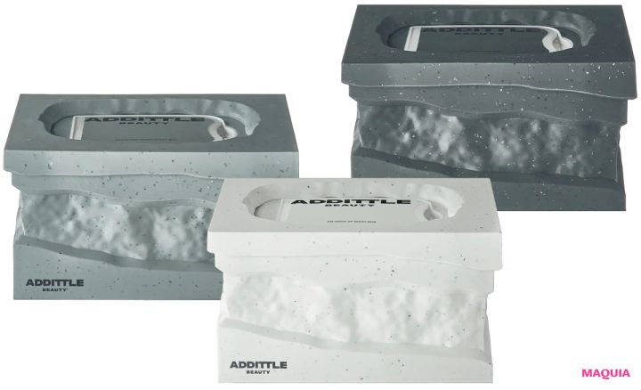 滝沢眞規子さんプロデュースブランド （左）オーバーサイズドリセットシートボックス （中）エーエムウェイクアップマスクボックス （右）ピーエムプレップマスクボックス 