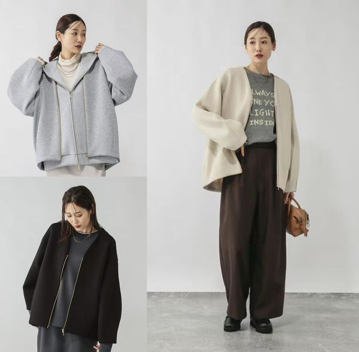 画像: ダンボールノーカラージャケット/579497（杢グレー/ブラック/ナチュラル）各¥5,990 出典：グローバルワーク