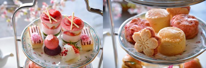 「桜×ストロベリーアフタヌーンティー」上段・中段