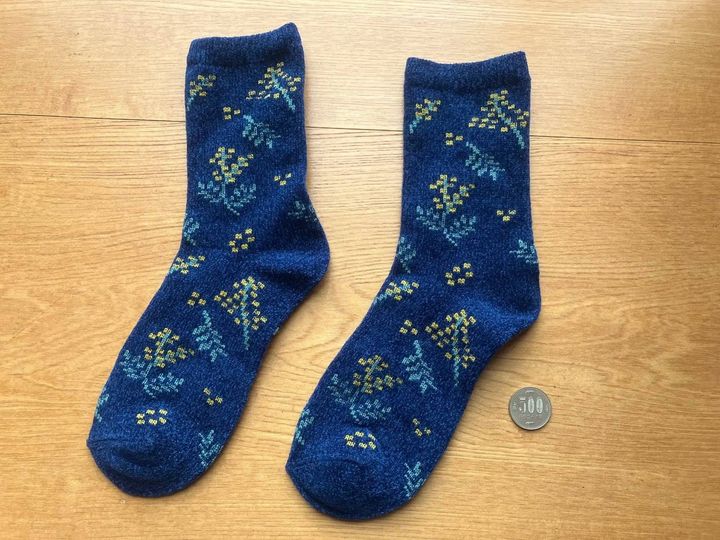 DAISO(ダイソー)：異素材とろとろソックス(シェニール、ミモザ異柄)