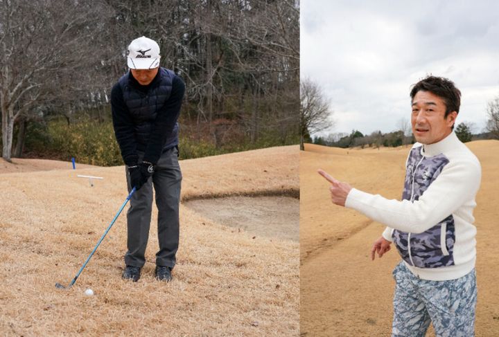 左足下がりでダフらないコツは？ボールを左にセットしよう