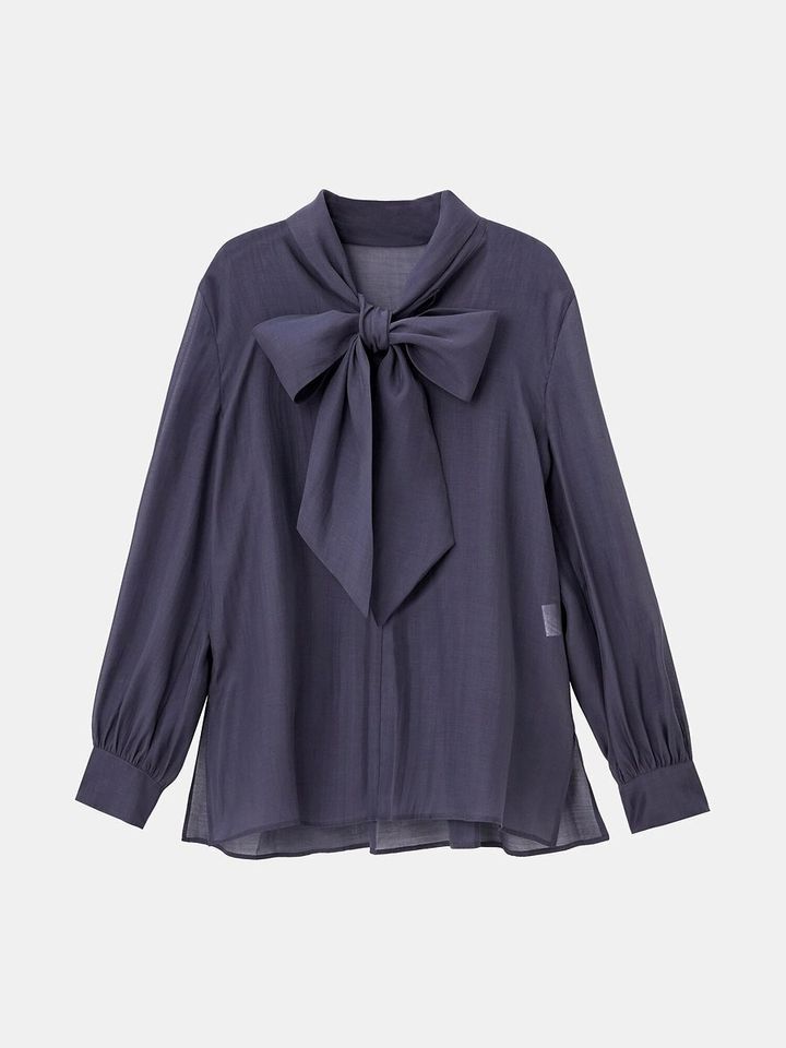 PLSTのシアーボウタイブラウス