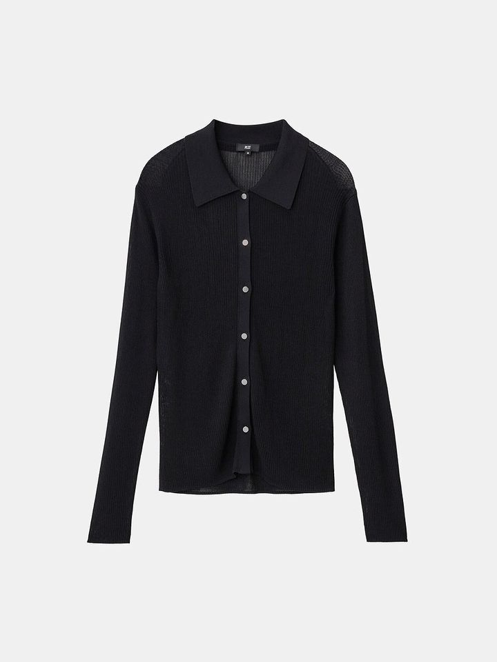 PLSTのレーヨンブレンドシアーポロカーディガン