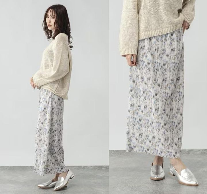 画像: セルフカットプリーツナロースカート/638731（ベージュ柄）¥3,990（グローバルワーク） 出典：グローバルワーク