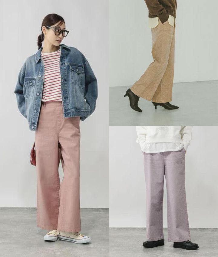 画像: GOODデニムカラーイージーパンツ/632974（ピンク、ブラウン、パープル）各¥5,990（すべてグローバルワーク） ※パープルは一部店舗限定 出典：グローバルワーク