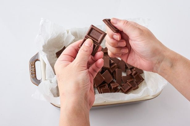 クッキングシートをクシャッと丸めてからチョコレートをくだいて入れる （C）青木ゆかり（♪♪maron♪♪）／KADOKAWA