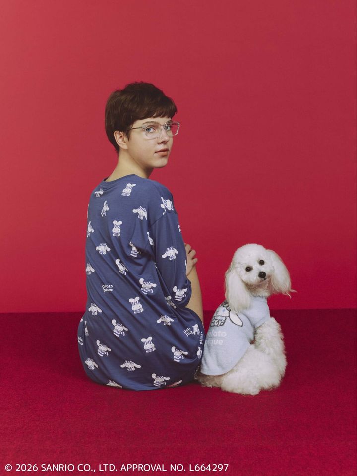 【レディース】総柄ロングTシャツ／【CAT＆DOG】スムーズィープルオーバー