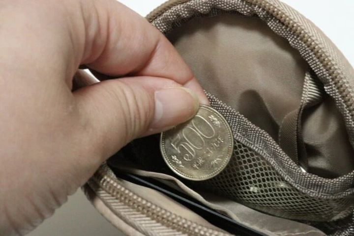 ダイソー ラウンドバッグチャームポーチ 使用例 小銭