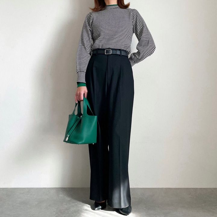 BONLECILLカヌレニットとワイドスラックスコーデ
