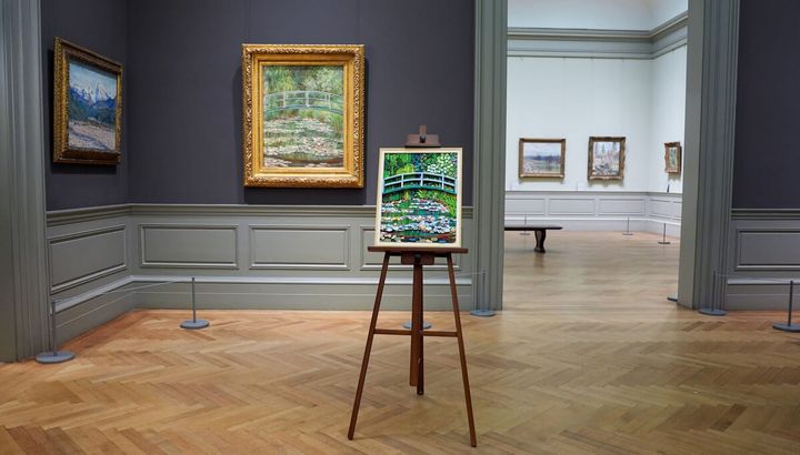 レゴ(R)アート Claude Monet ＜睡蓮の池に架かる橋＞ イメージ 原画とレゴ作品1