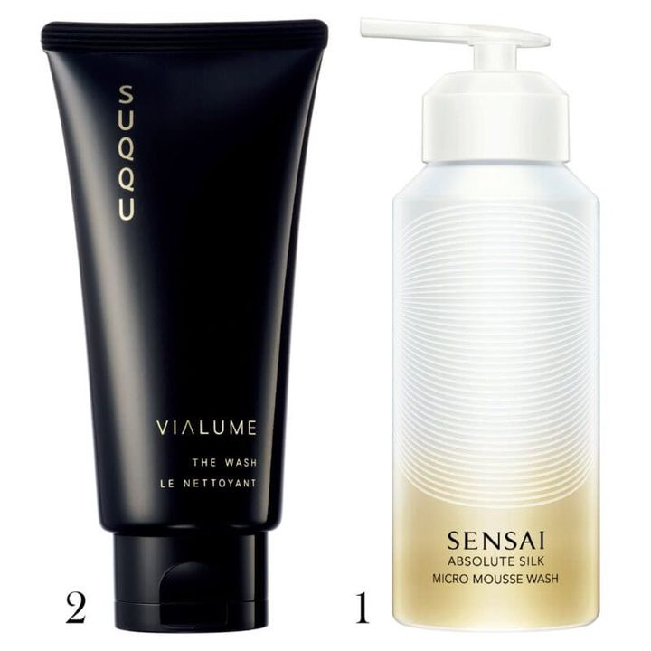 1_センサイ AS マイクロムースウォッシュ 180g（カネボウ化粧品）、2_ヴィアルム ザ ウォッシュ 125g（スック）