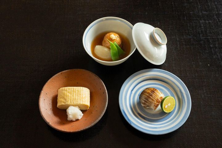 だし巻き、ひろすと大根の炊き合わせ、アジの干物焼き