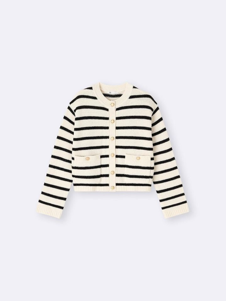 2026gu大人女性おすすめ値下げツイーディーニットボーダーカーディガン