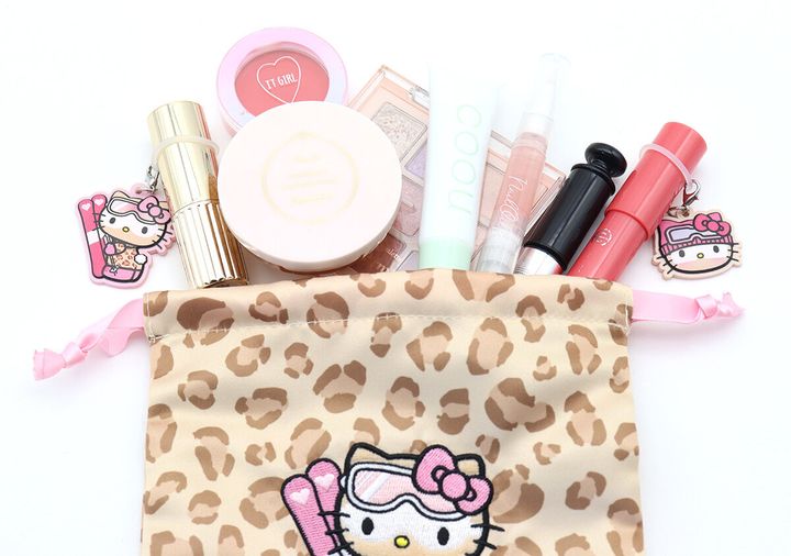 雪焼けハローキティレオパード巾着ポーチコスメ収納