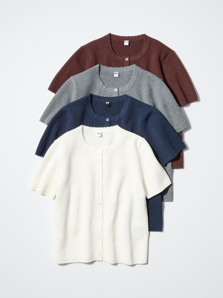 2026ユニクロ春大人女性おすすめスカラップクルーネックカーディガン