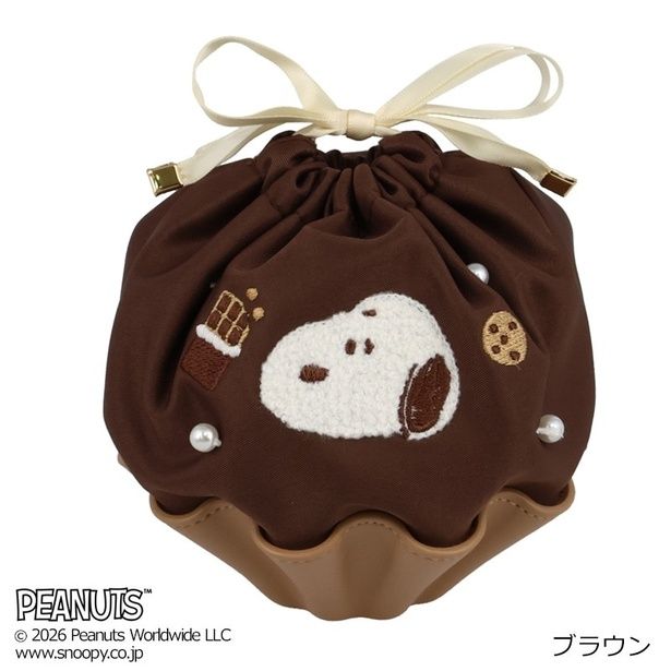 「スヌーピー PEANUTS チョコレートシリーズ 巾着ポーチ(ブラウン)」(2750円)