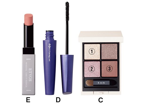 【C】シンクロマティック アイシャドウパレット 【D】デジャヴュ フォルミングラッシュ 【E】ミネラルシアールージュ
