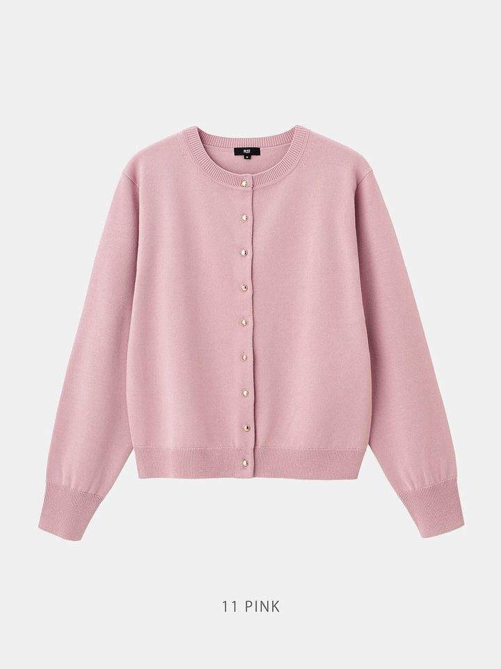 PLSTのメリノウールブレンドメタルボタンカーディガン