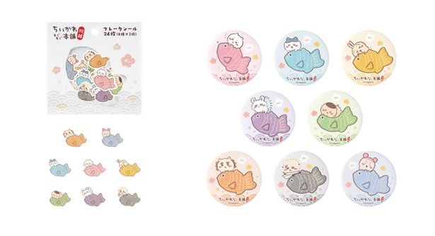 写真左から「フレークシール」(660円)、「マット缶バッジinカプセル」(300円) 