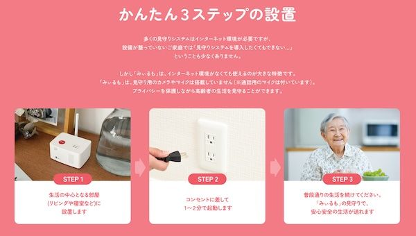 スマホで家族の生活状況の確認が可能に。高齢者見守りシステム「みぃるも」販売開始