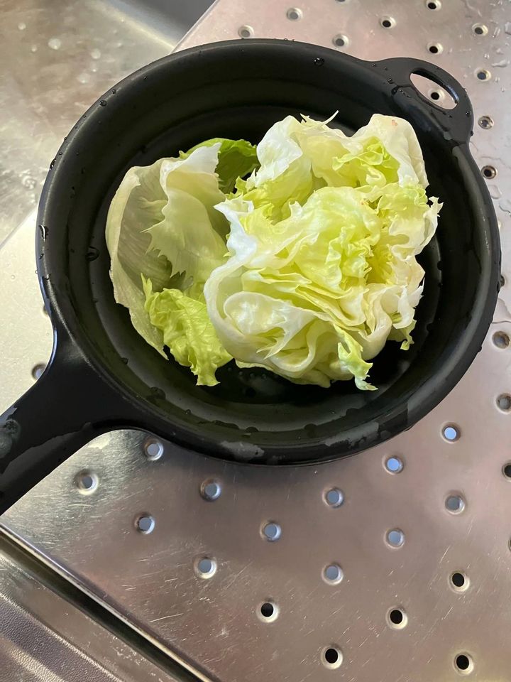 DAISO(ダイソー)：折りたためるザル(持ち手つき、直径19.5cm)