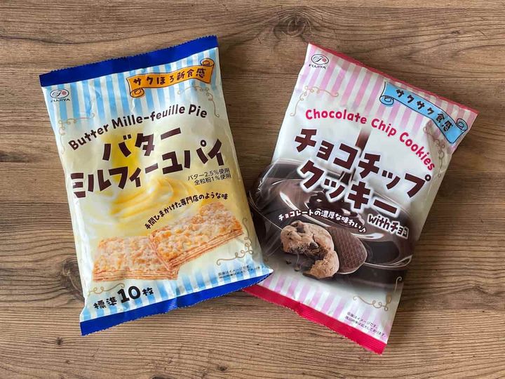 「不二家 バターミルフィーユパイ」「不二家 チョコチップクッキー withチョコ」