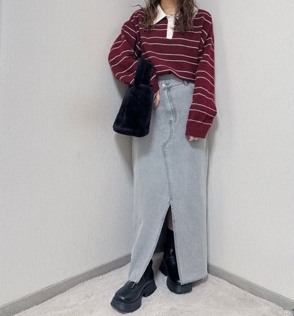 しまむら「襟付きボーダーニットプルオーバー」